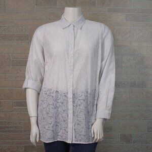 Coldwater Creek White Roll Tab Burnout Button Up Shirt Size 1X